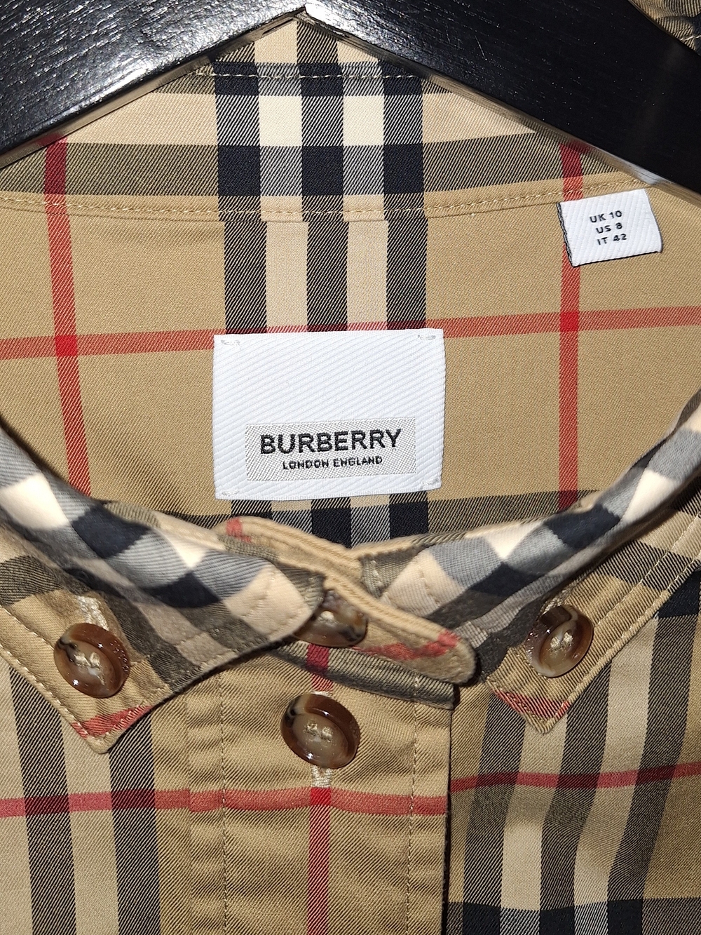 Burberry Beige, Black and Red Classic Check Button-Up Size: 8 US - Picture 2 of 7